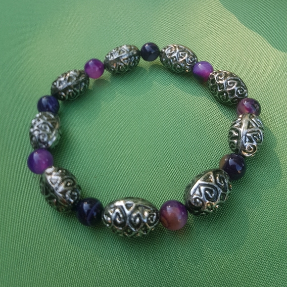 💜 Purple Agate Filigree Bracelet - Picture 3 of 7